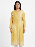 Women's Yellow Embroidered Viscose Kurti