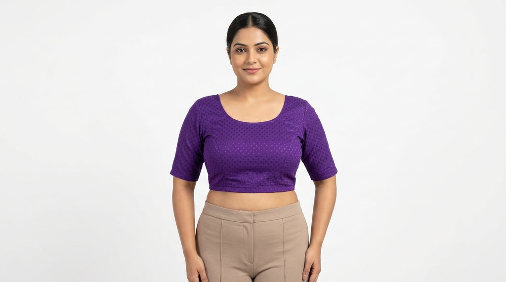 Anarva Women's Prussian-Purple Elbow Sleeve Ready-made Saree Blouse - 2XL