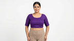 Anarva Women's Prussian-Purple Elbow Sleeve Ready-made Saree Blouse - 2XL