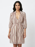 Cream Chain Print V-Neck Midi Dress