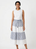 White & Blue Patterned Casual Skirt