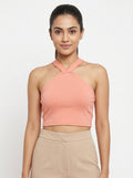 Peach Halter Neck Crop Top
