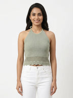 Mint Knitted Halter Neck Crop Top