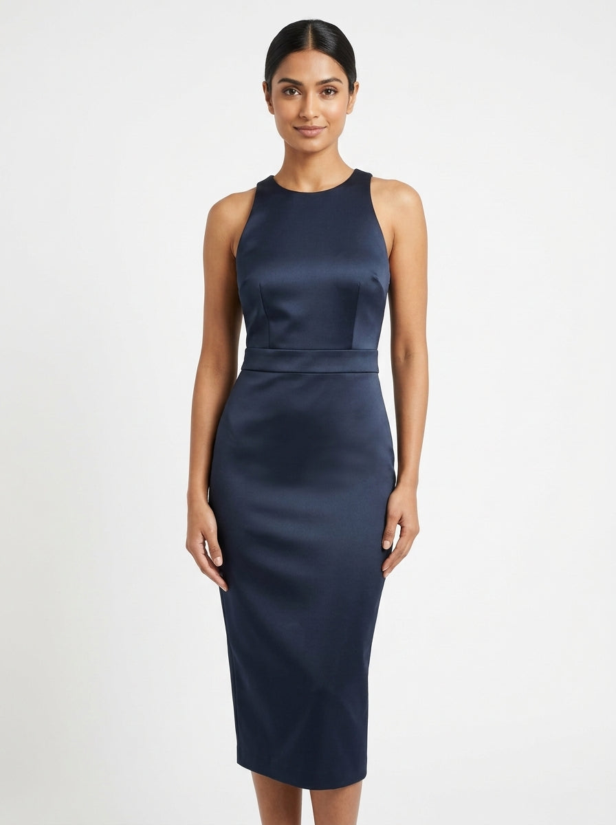 Elegant Navy Sleeveless Midi Dress