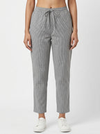 Grey Checkered Elastic Waist Trousers