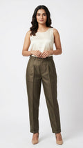 Olive Pleated Regular Fit Trousers