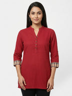 Fabindia Red Cotton Kurti with Mandarin Collar