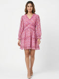 Pink Floral Print Ruffled Mini Dress