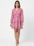 Pink Floral Print Ruffled Mini Dress