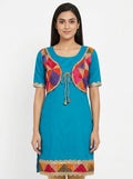 Teal Embellished Kurti with Colorful Overlay