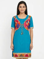 Teal Embellished Kurti with Colorful Overlay