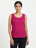 Magenta Sleeveless Round Neck Top