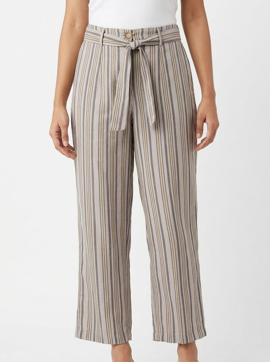 Striped Tie-Waist Relaxed Fit Trousers