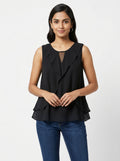 Zara Basic Black Sleeveless Ruffled Top