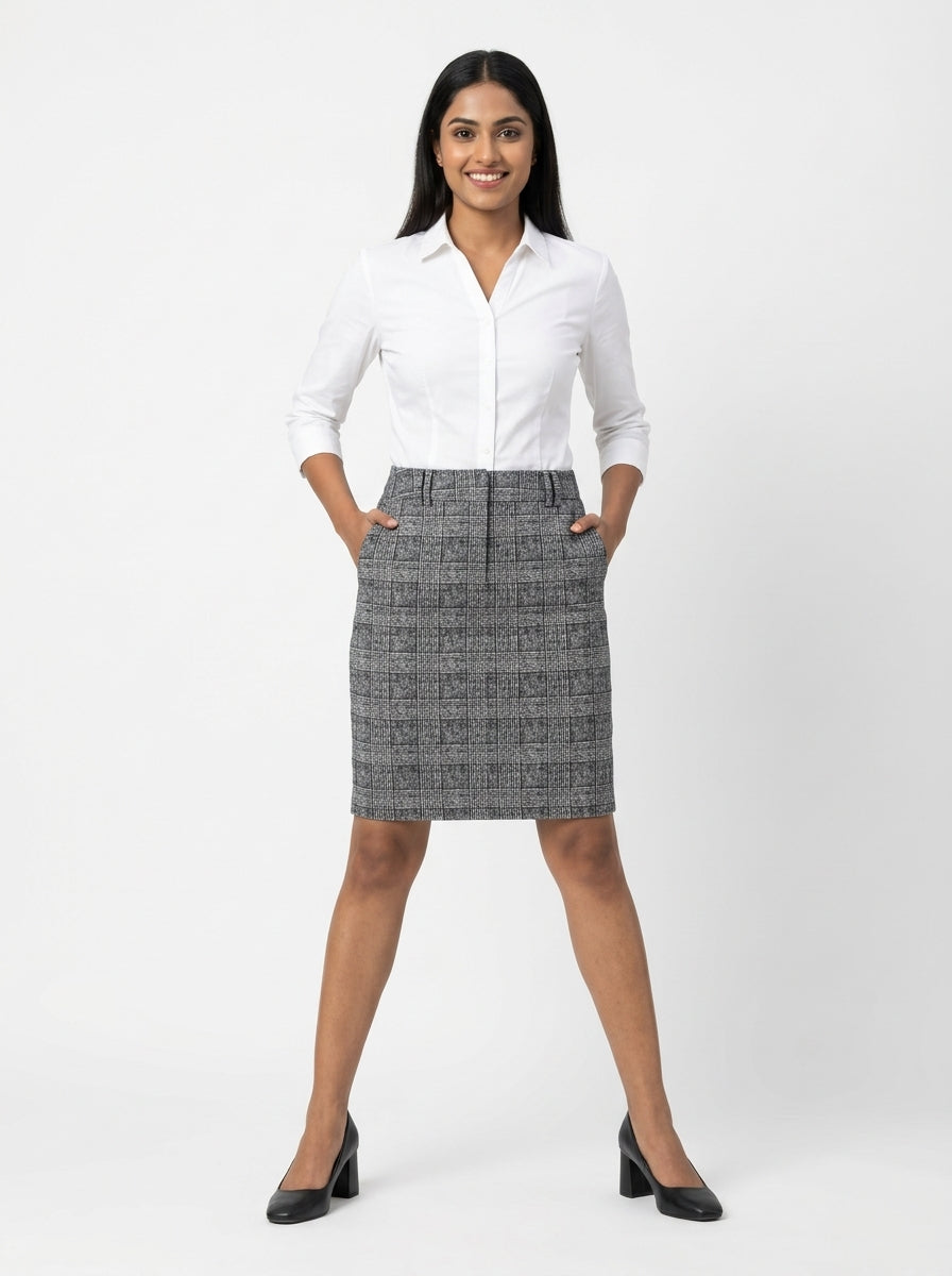Women's Grey Plaid Regular Fit Skirt