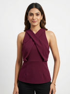 Women's Burgundy Criss-Cross Front Top