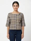 Women's Grey Plaid & Polka Dot Casual Top