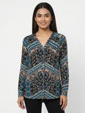 Women's Floral Patterned V-Neck Long Sleeve Top
