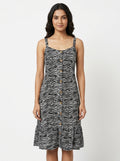 Women's Black & White Zebra Print Button-Front Strappy Dress