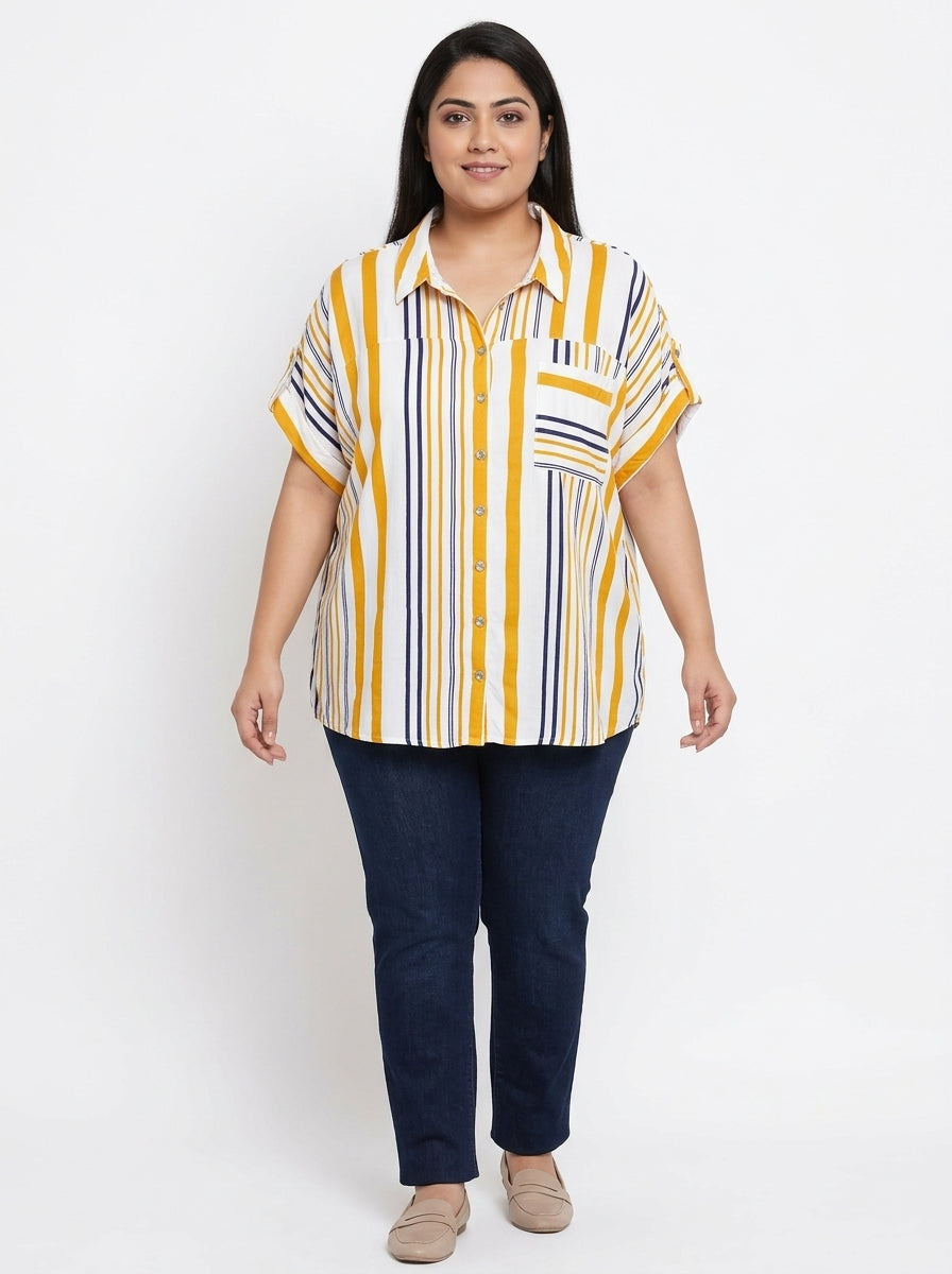 Sassy Soda XXL White and Yellow Striped Top