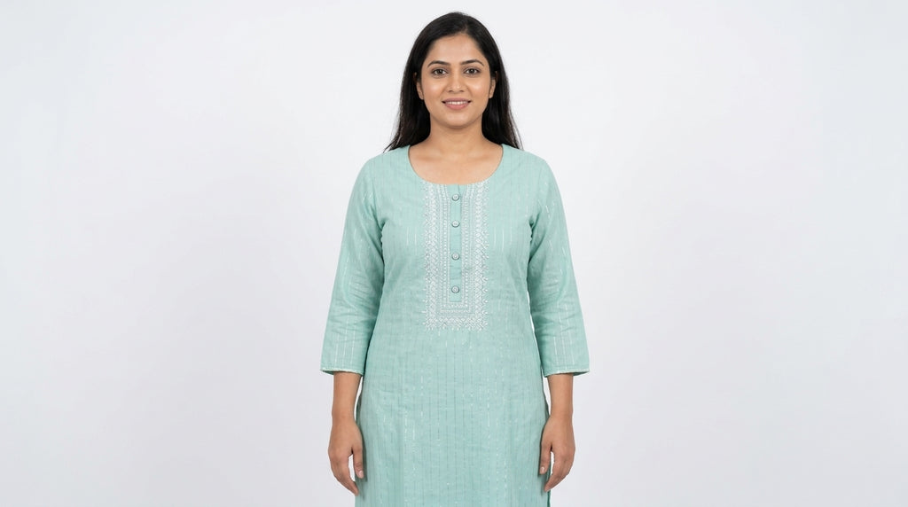 Mint Green Blouse with Subtle Shimmer Stripes