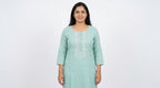 Mint Green Blouse with Subtle Shimmer Stripes
