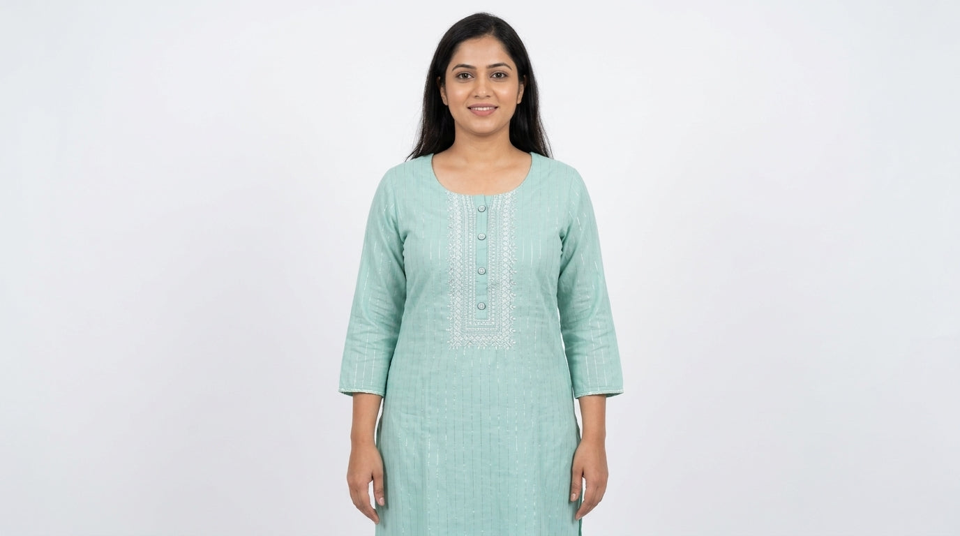 Mint Green Blouse with Subtle Shimmer Stripes