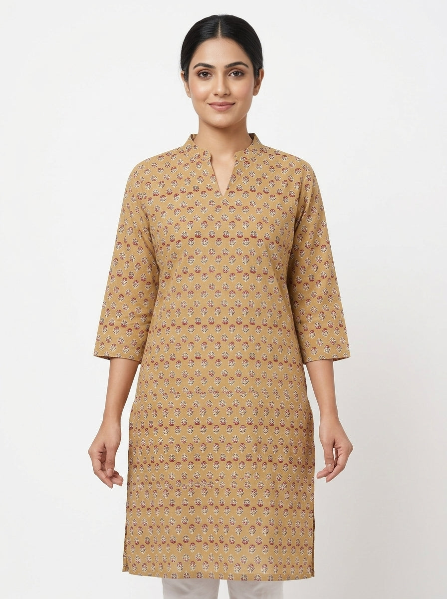 Tan Printed Casual Kurti
