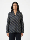 Navy Striped Relaxed Fit V-Neck Tunic Top