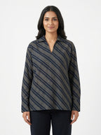 Navy Striped Relaxed Fit V-Neck Tunic Top