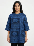 Navy Blue Bandana Print Relaxed Fit T-Shirt