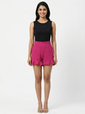 Magenta Ruffled Casual Shorts