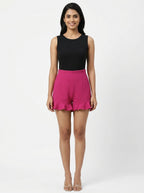 Magenta Ruffled Casual Shorts