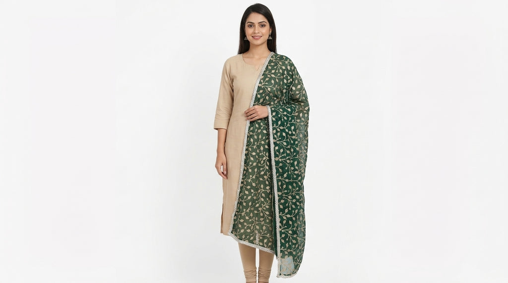 Elegant Green Embroidered Dupatta