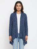 Navy Blue Printed Open Front Shrug