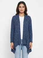 Navy Blue Printed Open Front Shrug