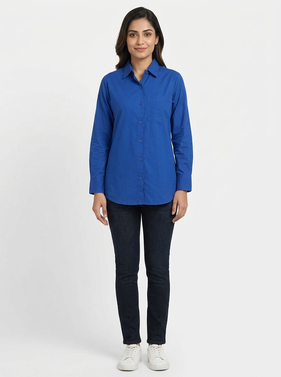 T-Shirt Casual Blue Cotton