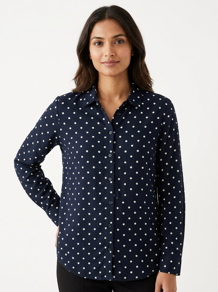Navy Polka Dot Casual Shirt