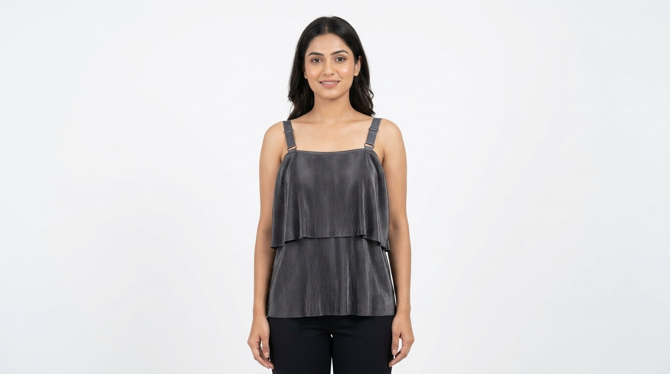 Women's Charcoal Pleated Layered Camisole Top