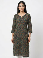 Navy Blue Printed V-Neck Kurti