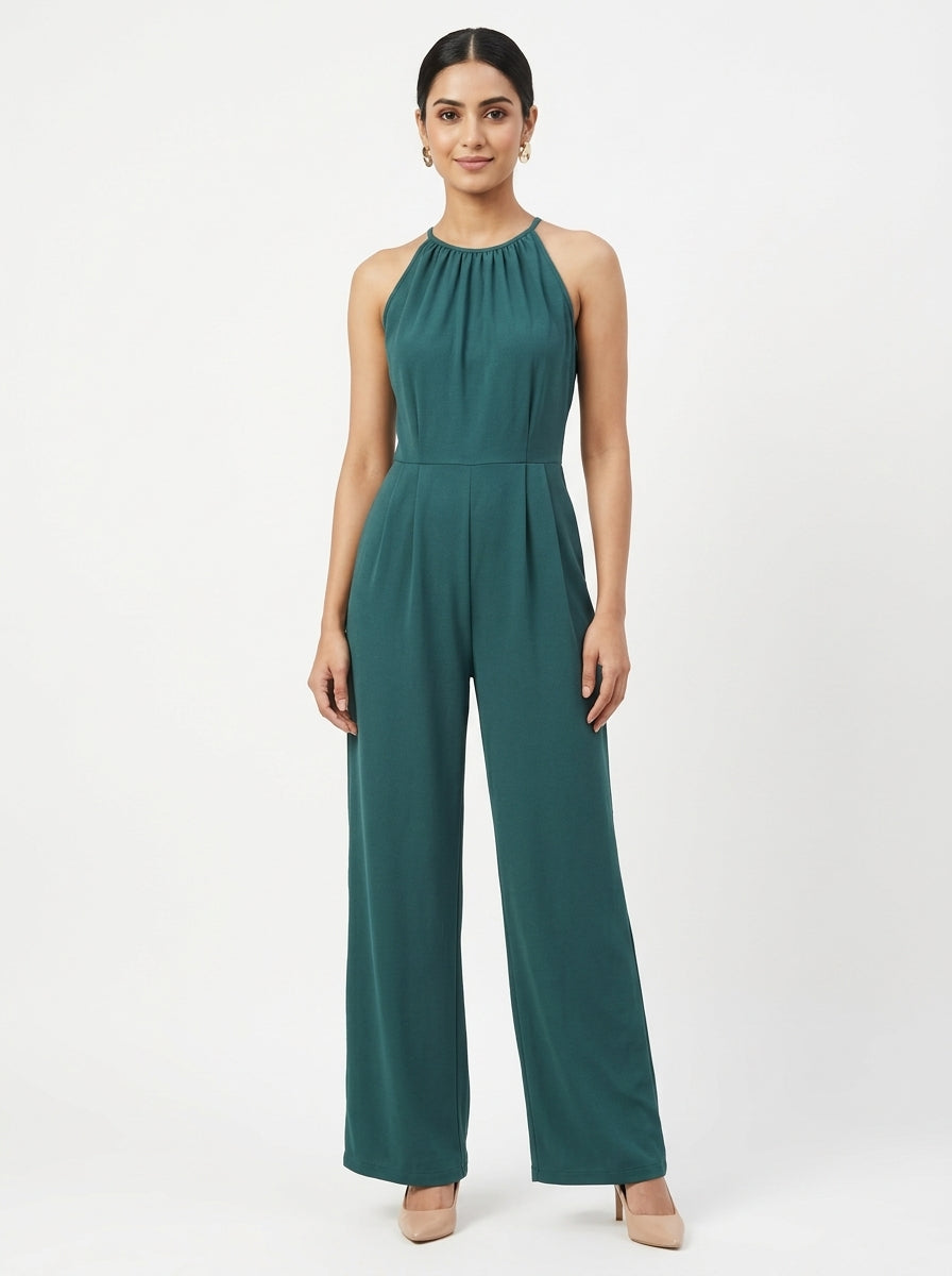 Women's Teal Halter Neck Jumpsuit