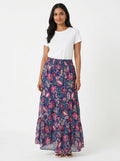 Women's Navy Blue Floral Paisley Print Maxi Skirt