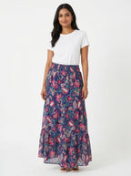 Women's Navy Blue Floral Paisley Print Maxi Skirt