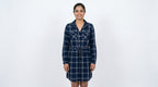 Navy Blue Plaid Drawstring Waist Shirt Dress