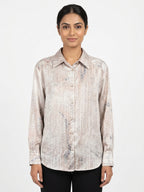Cream Printed Casual Full Sleeve Shirt