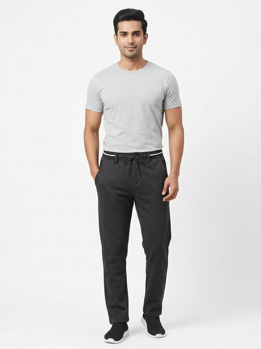 Men's Charcoal Sporty Track Pants with Drawstring