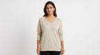 CODE Women's Shimmer Trim Knit Top in Beige/Gold