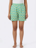 Teal & Green Zig-Zag Printed Relaxed Fit Shorts