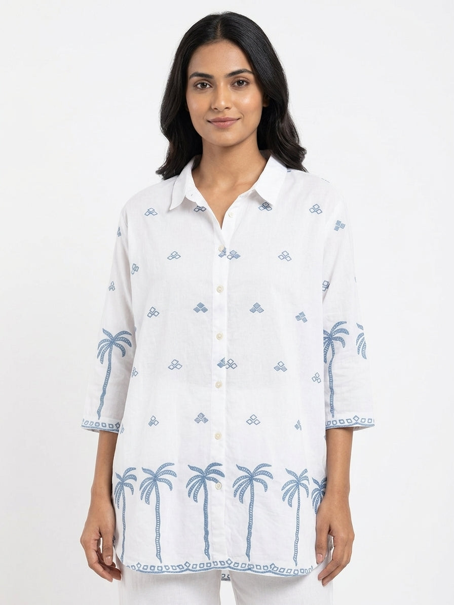 White Printed Casual Shirt