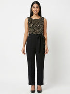 Black & Gold Sequin Embellished Sleeveless Jumpsuit